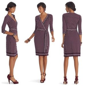 WHBM purple black white geo printed wrap dress